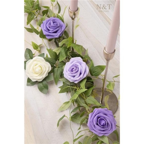 Purple Roses Artificial Flowers 25Pcs Fake Flowers Foam Roses with Stems for DIY - Picture 4 of 6